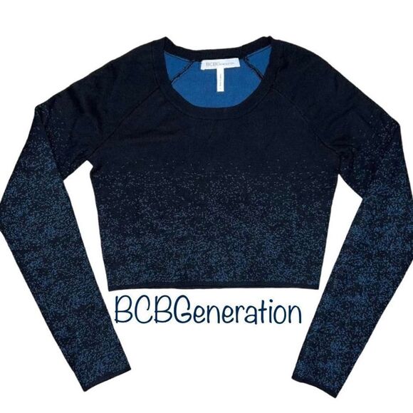 BCBGeneration, Cropped Long Sleeve Sweater, Ombré Speckled Pattern, Size Small - Picture 1 of 9